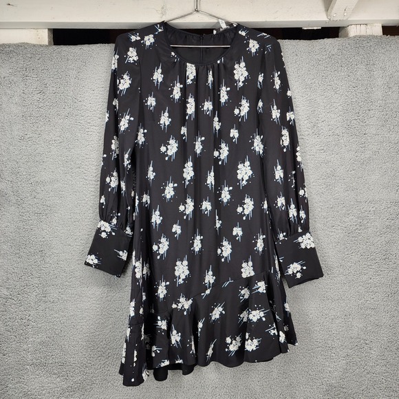 Derek Lam 10 Crosby Dresses & Skirts - Derek Lam 10 Crosby Black Floral Silk Mini Dress Asymmetrical Ruffle Hem Size 6